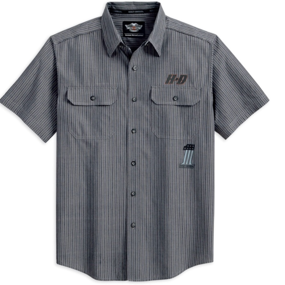 Harley-Davidson Men’s Striped Button-Up Shirt Small Gray Short Sleeve